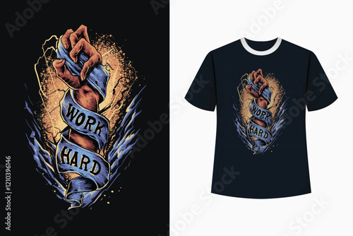 Hard Work With Hand Printing t-shirt Vector Design, typography T-shirt design, Calligraphy for T-shirt and Cup design, T-shirt design for print