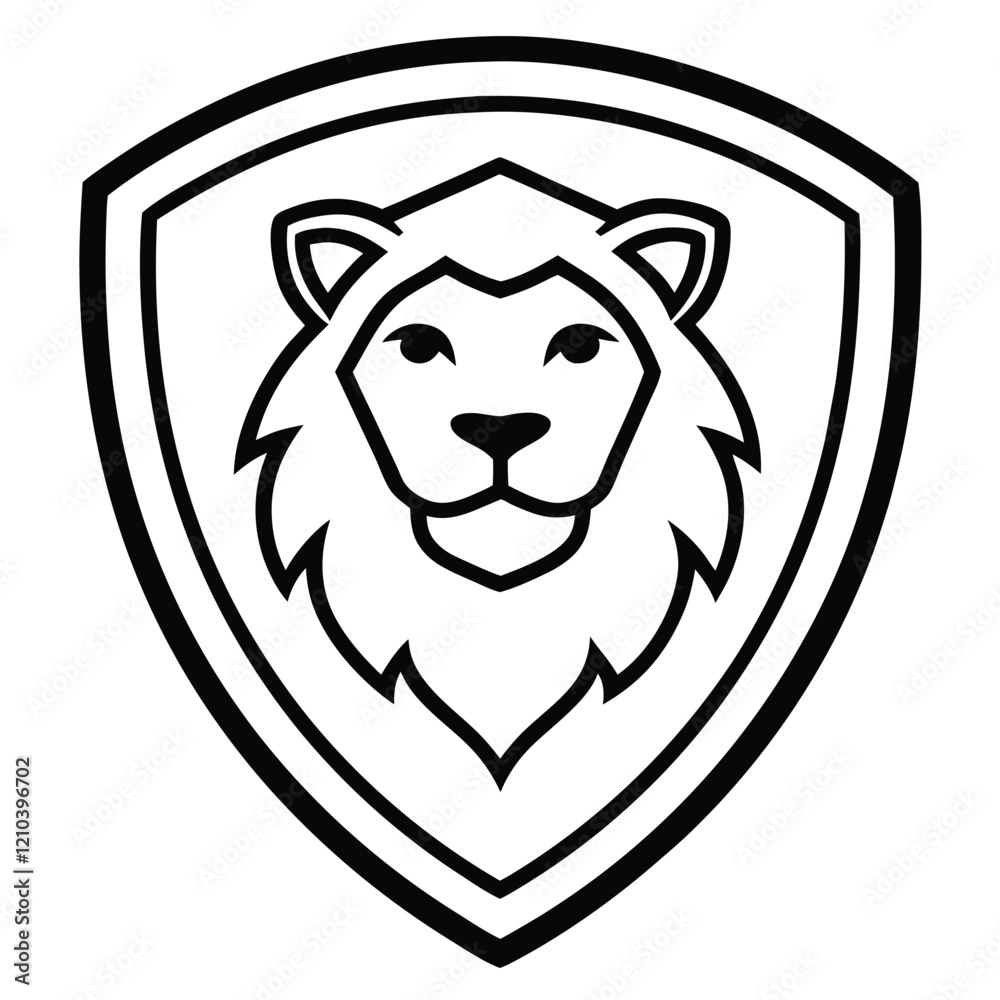 Lion Head in Shield Line Art Vector Illustration and Logo Outline Design Lion Head in Shield Line Art Vector Illustration and Logo Outline Design