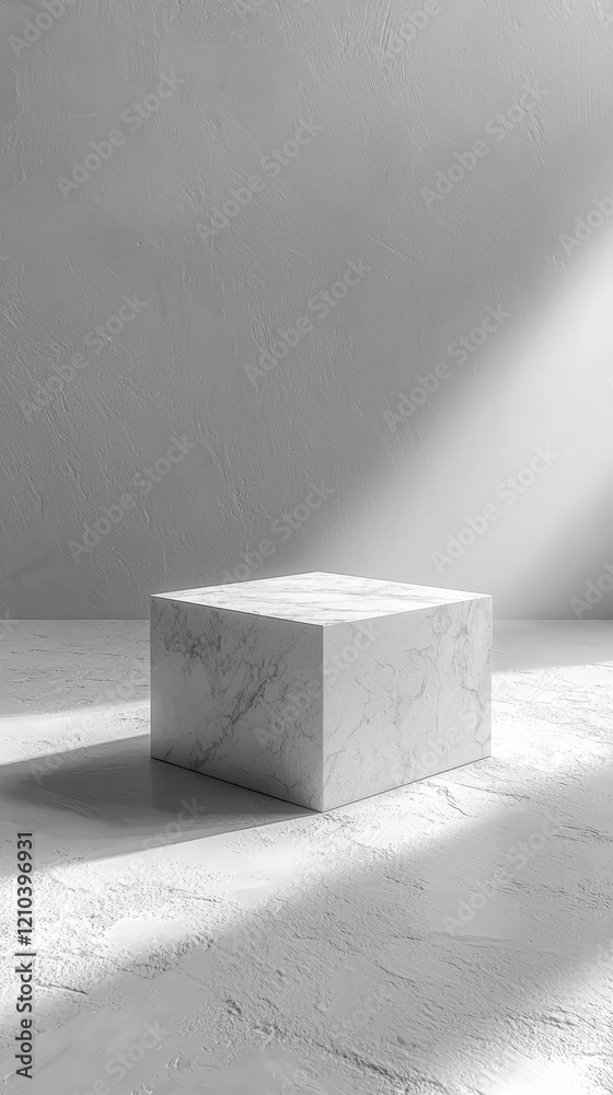 Minimalist White Marble Cube on Light Background Minimalist White Marble Cube on Light Background