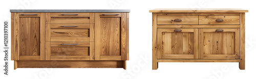 Wooden kitchen cabinet and sideboard cabinet isolated on a white or transparent background, Cut out PNG