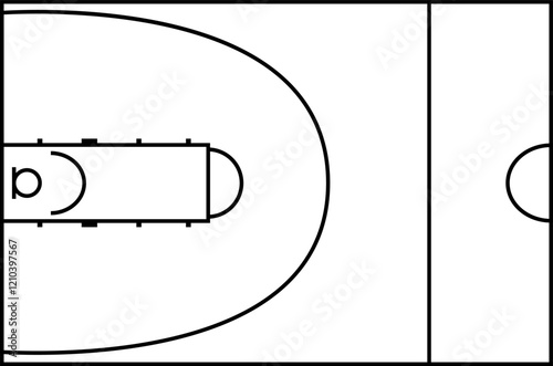 Black Outline Half Basketball Court Design