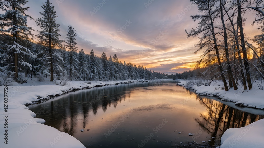 Winter Sunset by a Frozen River
Winter Sunset by a Frozen River