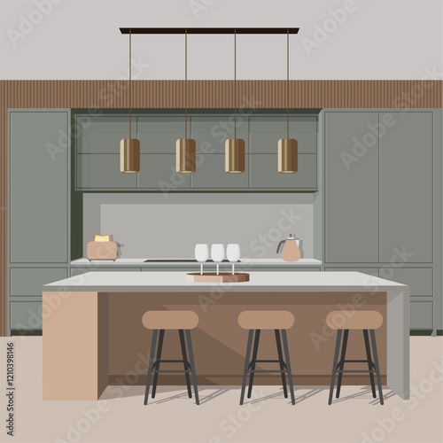 vector illustration of interior of dining room and kitchen