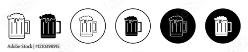 Beer Icons vectors. black solid and liner versions