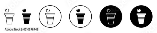 Beer pong icons set in black filled and stroke line style