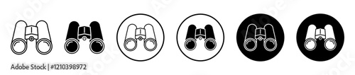 Binoculars icons vector pack in black and blue colors