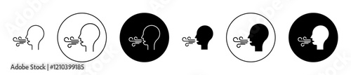 Breath icons set in black filled and stroke line style