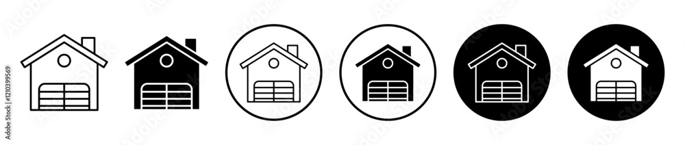 Chalet icons set in black filled and stroke line style Chalet icons set in black filled and stroke line style