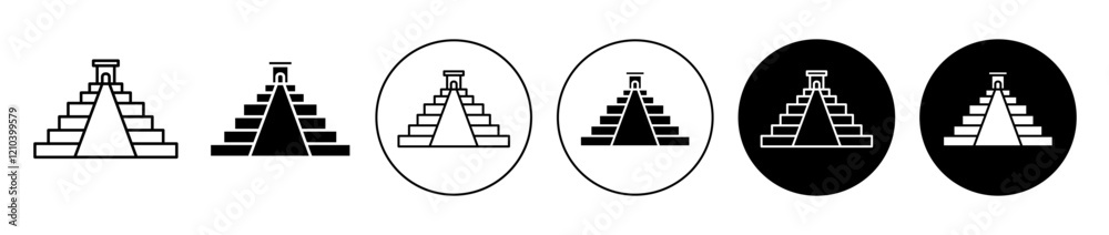Chichen Itza icons set in black filled and stroke line style Chichen Itza icons set in black filled and stroke line style