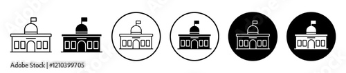 City hall icons set in black filled and stroke line style