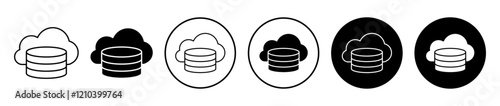 Cloud server icons set in black filled and stroke line style