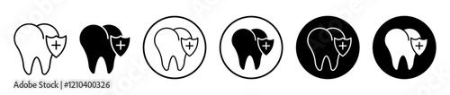 Dental insurance icons set in black filled and stroke line style