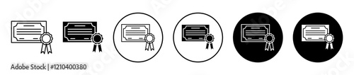 Diploma icons set in black filled and stroke line style