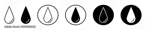 Drop icons set in black filled and stroke line style