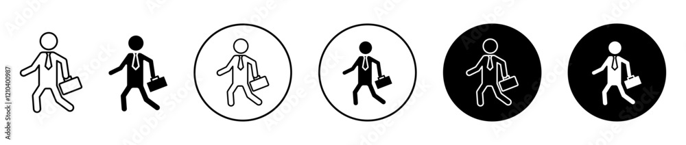 Going to work icons set in black filled and stroke line style Going to work icons set in black filled and stroke line style