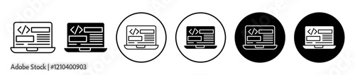 Front end icons set in black filled and stroke line style