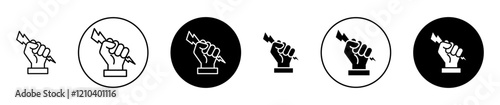 Hand with Power icons set in black filled and stroke line style