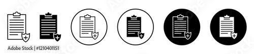 Health insurance icons set in black filled and stroke line style