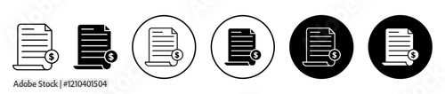 Invoice icons set in black filled and stroke line style