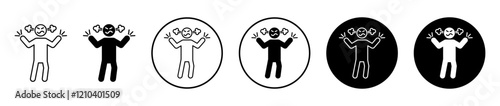 Irritated human icons set in black filled and stroke line style