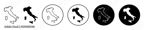 Italy flag icons set in black filled and stroke line style