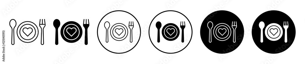 Love Plate icons set in black filled and stroke line style Love Plate icons set in black filled and stroke line style