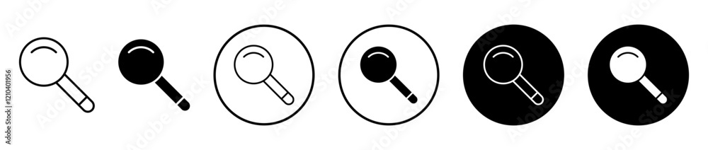 Magnifying glass icons set in black filled and stroke line style Magnifying glass icons set in black filled and stroke line style