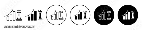 Marketing strategy icons set in black filled and stroke line style