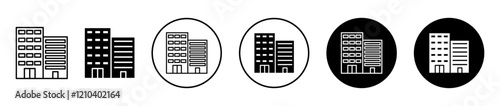 Office block icons set in black filled and stroke line style