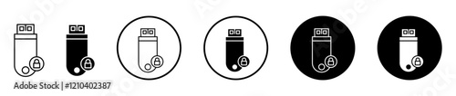Pendrive security icons set in black filled and stroke line style