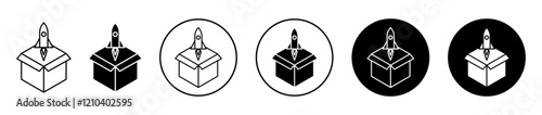 Product release icons set in black filled and stroke line style