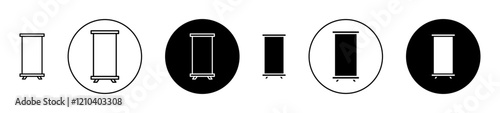 Roll up banners icons set in black filled and stroke line style