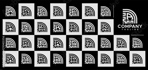 Pixel line technology abstract letter A-Z logo set