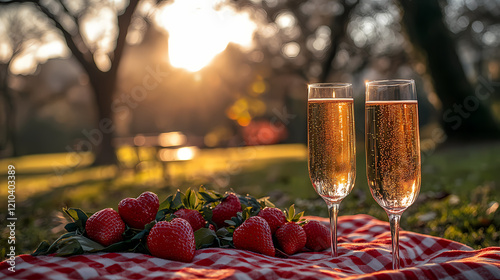 Romantic Picnic Setup in a Park with Roses and Heart Balloons