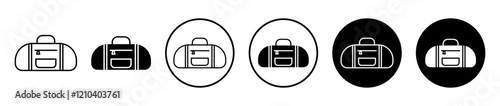 Sports bag icons set in black filled and stroke line style