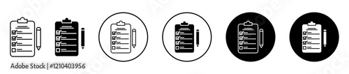 Survey icons set in black filled and stroke line style