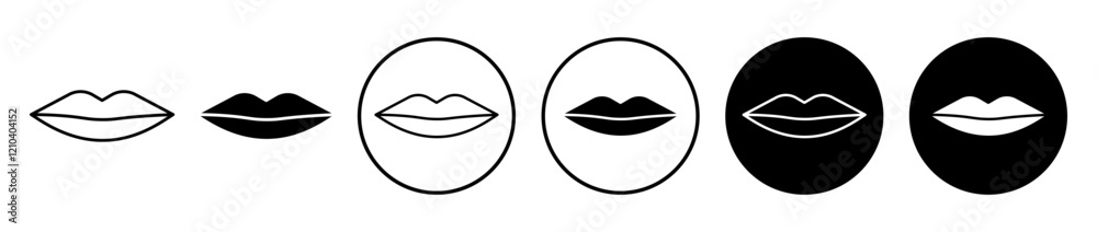 Thin lips icons set in black filled and stroke line style Thin lips icons set in black filled and stroke line style