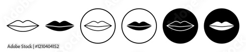 Thin lips icons set in black filled and stroke line style