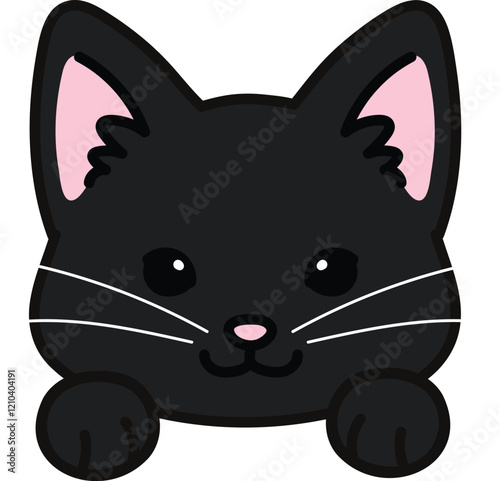 Simple and adorable Black Cat front face with paws