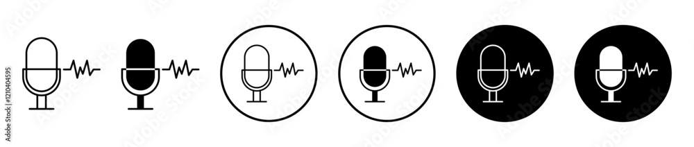 Voice recognition icons set in black filled and stroke line style Voice recognition icons set in black filled and stroke line style