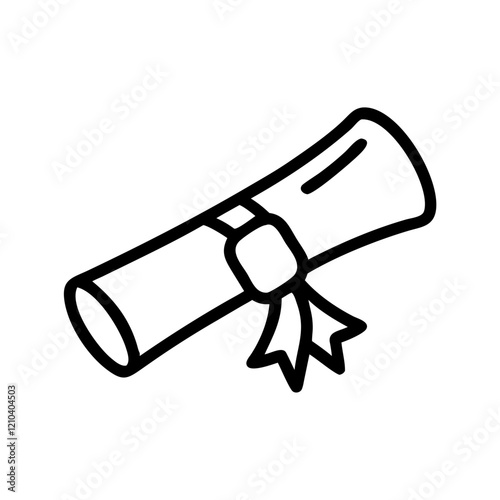 Outline illustration of a rolled diploma with a ribbon, symbolizing education and achievement