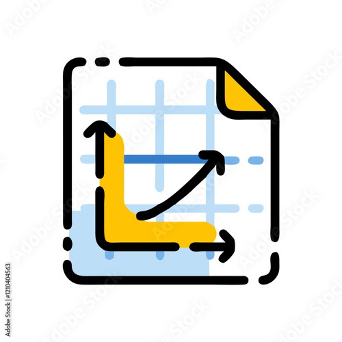 Illustration of a graph document with yellow axes, symbolizing data analysis or statistics