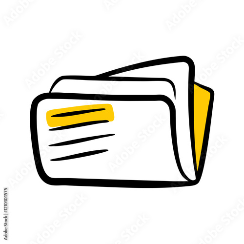 Illustration of stacked papers with a yellow label, representing documents or files