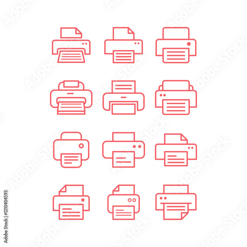 Printer vector icons set. Illustration isolated for graphic and web design.