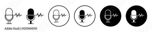 Voice recognition icons set in black filled and stroke line style