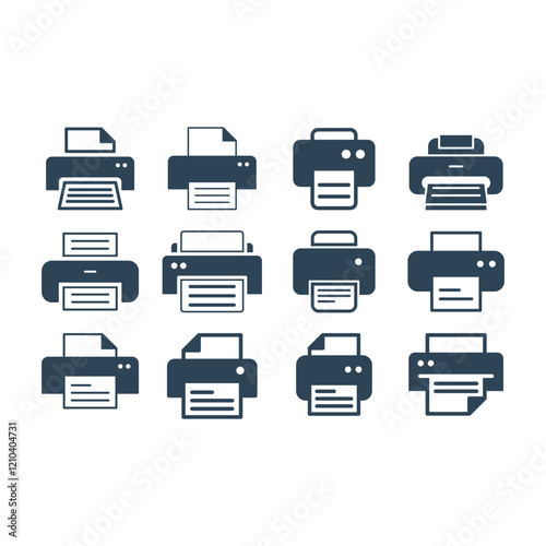 Printer vector icons set. Illustration isolated for graphic and web design.