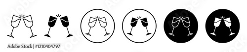 Wine toast icons set in black filled and stroke line style