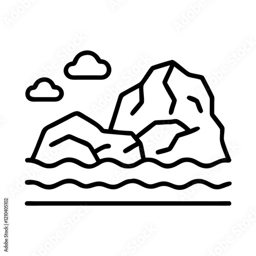 rocky shoreline icon, rocky shoreline line art - simple line art of rocky shoreline, perfect for rocky shoreline logos and icons photo