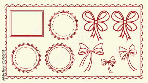 a collection of red bows and frames in various styles, perfect for design projects.