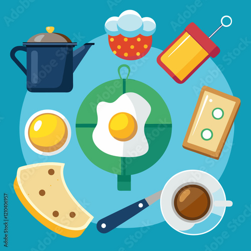 Breakfast image. Cartoon style. Vector illustration.